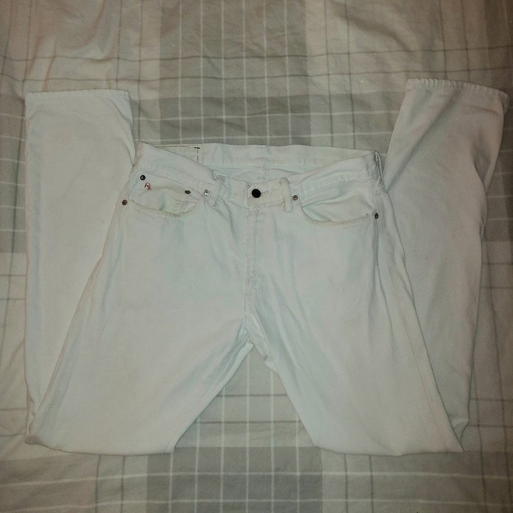 Polo Ralph Lauren White Denim Men's Jeans - 34 x 34 Slim Fit Vintage Embroidery